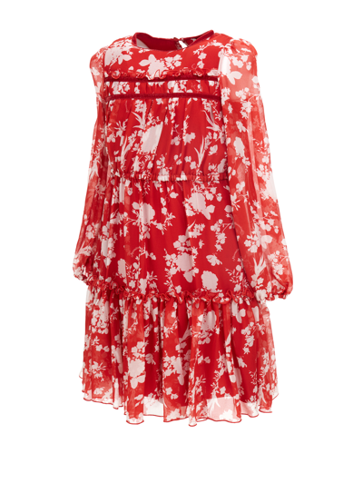 Shop Monnalisa Georgette Ramage Dress In Ruby Red + Ecru