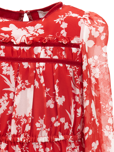 Shop Monnalisa Georgette Ramage Dress In Ruby Red + Ecru