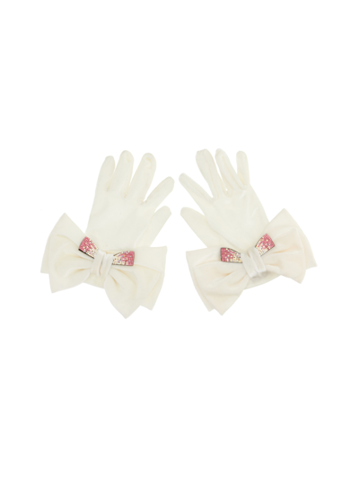 Shop Monnalisa Maxi Bow Velvet Gloves In Cream