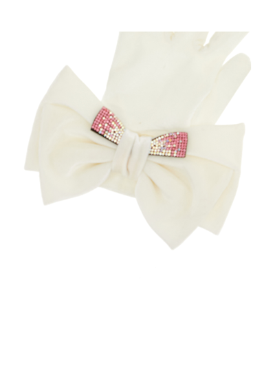 Shop Monnalisa Maxi Bow Velvet Gloves In Cream