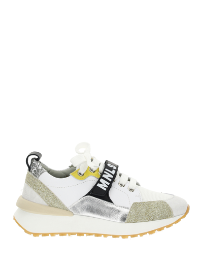 Shop Monnalisa Multicoloured Mnls Sneakers In Light Gold + White