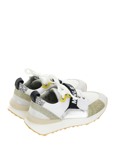 Shop Monnalisa Multicoloured Mnls Sneakers In Light Gold + White