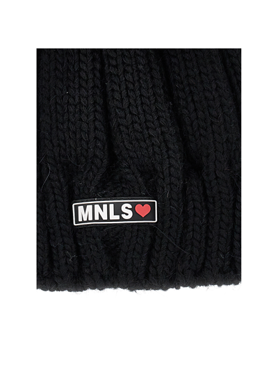 Monnalisa Knitted Hat With Fringes And Studs In Black