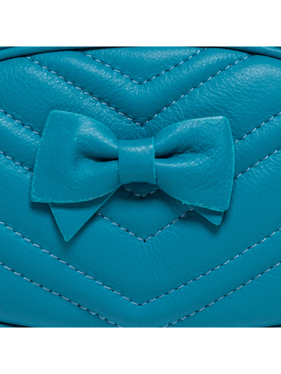 Shop Monnalisa Leather Belt Bag With Bow In Blu Aquarius