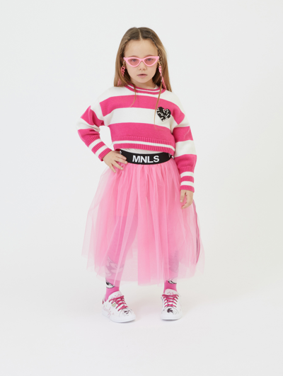 Shop Monnalisa Cropped Striped Sweater In Cream + Sachet Pink