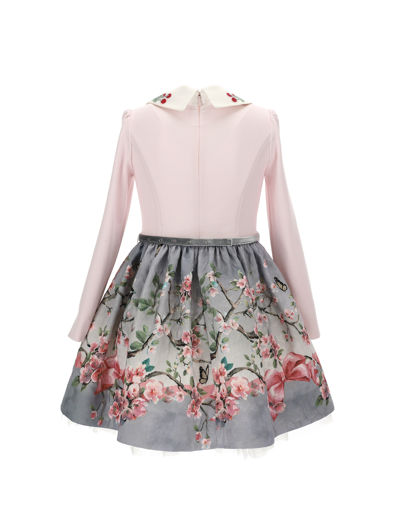 Shop Monnalisa Brocade Peach Blossom Dress In Cream + Grey