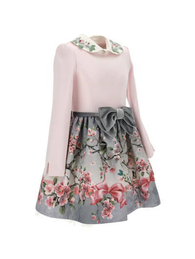 Shop Monnalisa Brocade Peach Blossom Dress In Cream + Grey