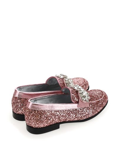 Shop Monnalisa Glitter Moccasins With Bezels In Glitter Dusty Pink Pink