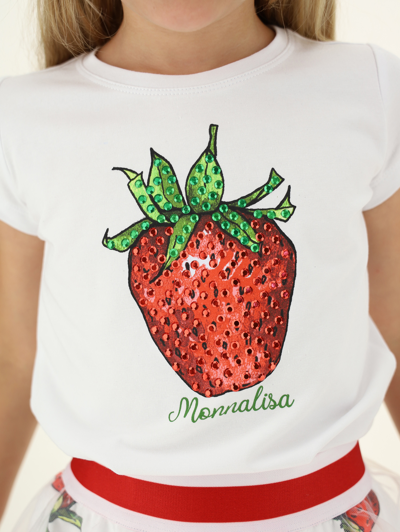 Shop Monnalisa Strawberry Print T-shirt In White