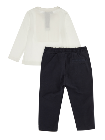 Monnalisa Velvety Soft Three-piece Set In Blue + Cream