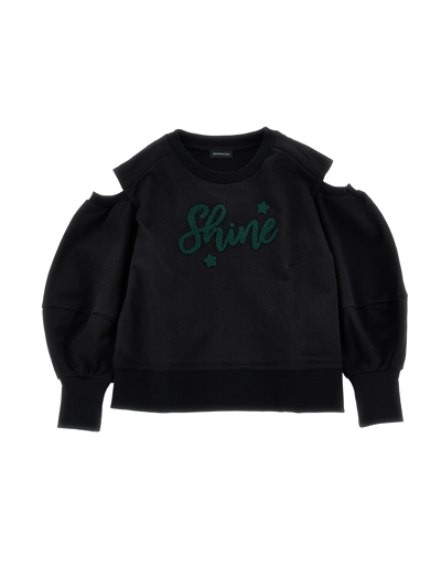 Shop Monnalisa "shine" Zip-up Sweatshirt In Black + Green