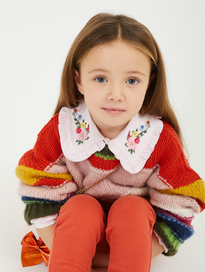 Shop Monnalisa Striped Sweater In Multicolour Yarns In Multicolor