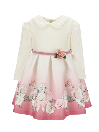 Shop Monnalisa Neoprene Dress With Collar In Cream