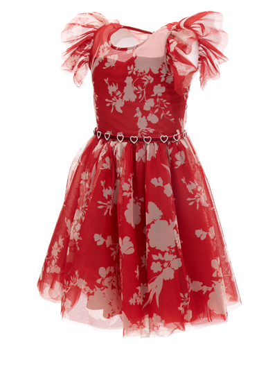 Shop Monnalisa Ramage Tulle Dress In Ruby Red + Ecru