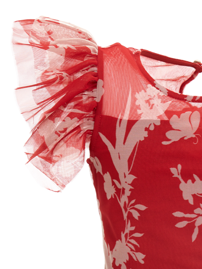Shop Monnalisa Ramage Tulle Dress In Ruby Red + Ecru