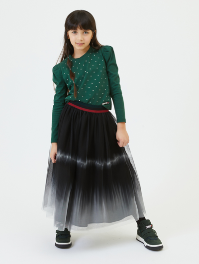 Shop Monnalisa Long Tie-dye Tulle Skirt In Black + Cream