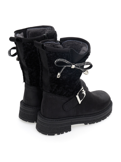 Monnalisa Lined Nubuck And Wool Boots With Bow In Black