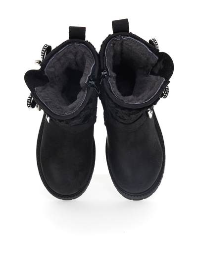 Monnalisa Lined Nubuck And Wool Boots With Bow In Black