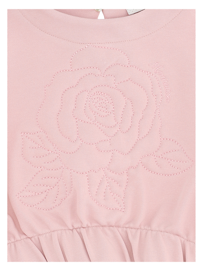 Shop Monnalisa Cotton Sweatshirt With Rose In Dusty Pink Rose