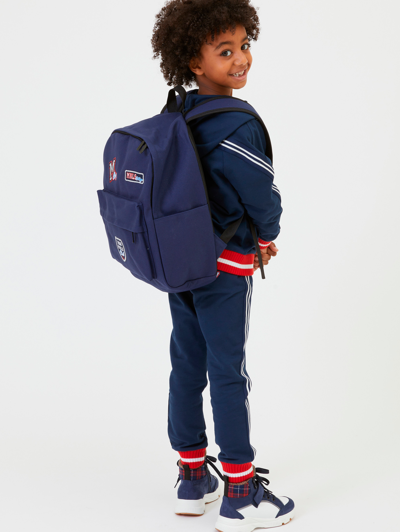 Shop Monnalisa Canvas Backpack With Badges In Dark Blue