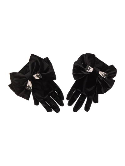 Shop Monnalisa Maxi Bow Velvet Gloves In Black