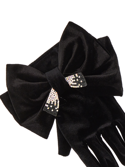Shop Monnalisa Maxi Bow Velvet Gloves In Black