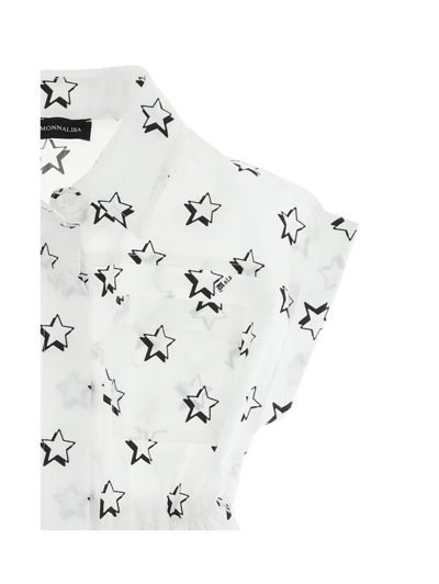 Shop Monnalisa Star Print Poplin Playsuit In White + Black