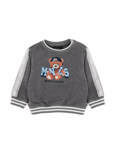 Shop Monnalisa Teddy Sweatshirt With Logoed Bands In Medium Grey