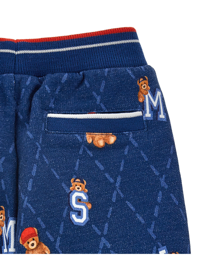 Shop Monnalisa All-over Bears Fleece Joggers In Steel Blue + Cream