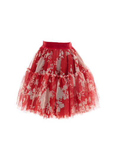 Shop Monnalisa Ramage Tulle Skirt In Ruby Red + Ecru