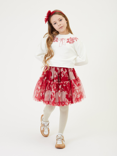 Shop Monnalisa Ramage Tulle Skirt In Ruby Red + Ecru