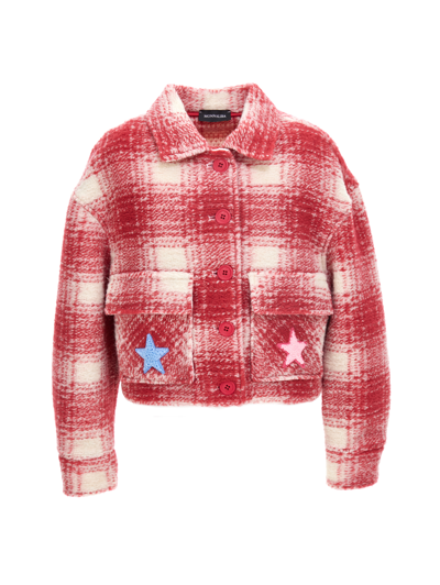 Shop Monnalisa Wool Shirt With Stars In Cream + Magenta
