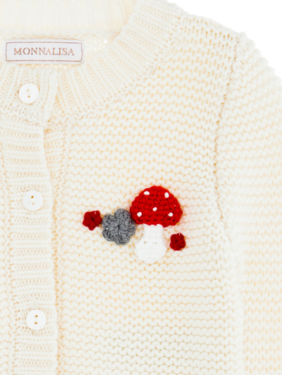 Shop Monnalisa Knitted Cardigan With Mushroom Inlay In Cream