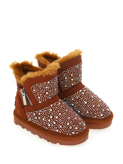Monnalisa Embellished Suede Ankle Boots In Rusty Red