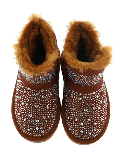 Monnalisa Embellished Suede Ankle Boots In Rusty Red