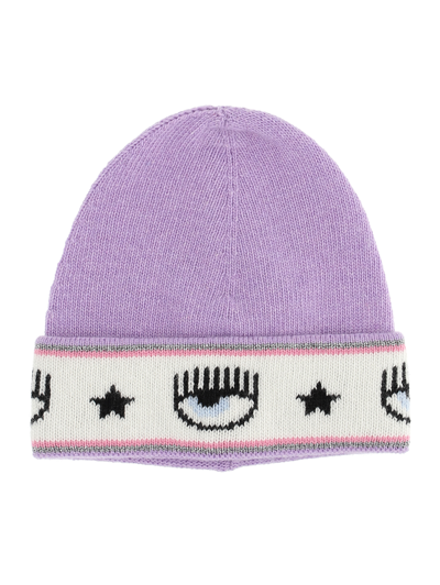 Shop Chiara Ferragni Maxi Logomania Batik Yarn Hat In Violet Tulle