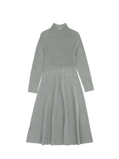 Shop Monnalisa Pleated Lurex Knit Dress In Sage Green