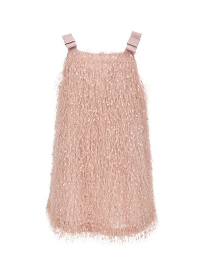 Shop Monnalisa Fancy Fringes Pinafore In Dusty Pink Rose