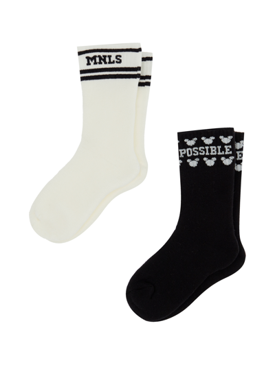 Shop Monnalisa Mickey Mouse Terry Socks Set In Cream + Black