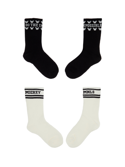 Shop Monnalisa Mickey Mouse Terry Socks Set In Cream + Black