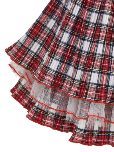 Shop Monnalisa Pleated Tartan Skirt In Cream + Ruby Red
