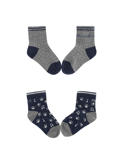 Monnalisa Baby Cotton Socks Set In Grey + Blue