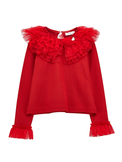 Shop Monnalisa Jersey Blouse With Rouches In Ruby Red