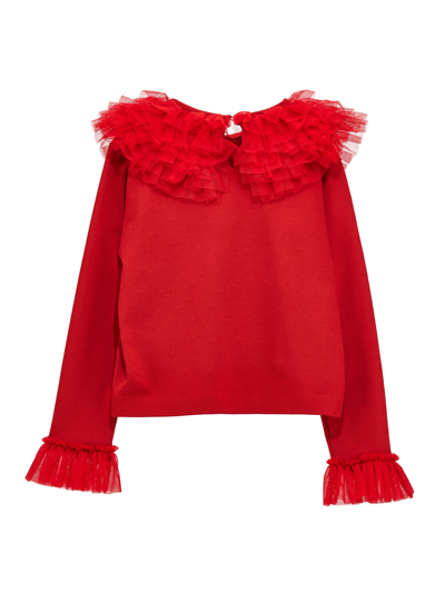 Shop Monnalisa Jersey Blouse With Rouches In Ruby Red