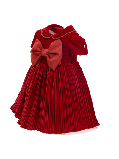 Shop Monnalisa Velvet Bow Dress In Ruby Red