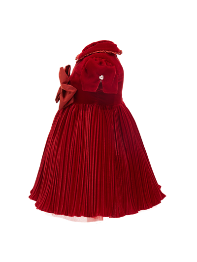 Shop Monnalisa Velvet Bow Dress In Ruby Red
