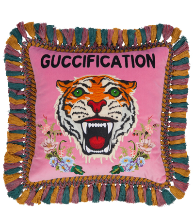 Shop Gucci Embroidered Velvet Cushion