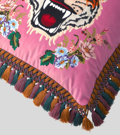 Shop Gucci Embroidered Velvet Cushion