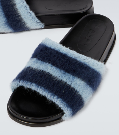 Shop Marni Fussbett Striped Slides In Night Blue + Celeste