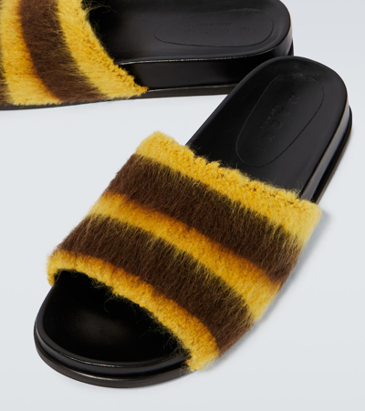 Shop Marni Fussbett Striped Slides In Coffee + Sun